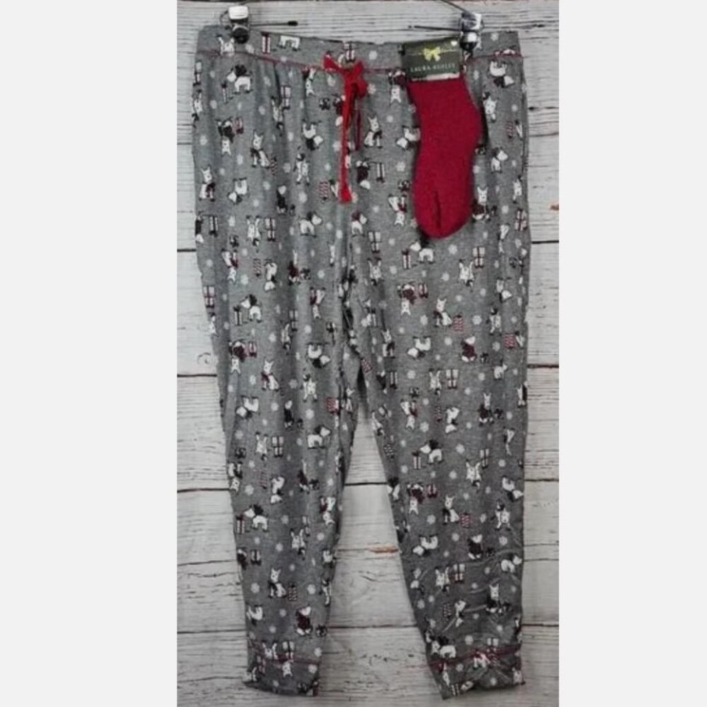 NEW Christmas Scottie Dog Plus Sz 2X Stretchy Jogger Lounge Pants & Socks